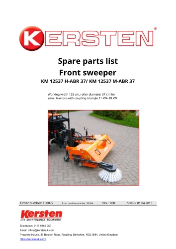 Spare Parts Lists Front sweeper KM 12537 M-ABR 37;...